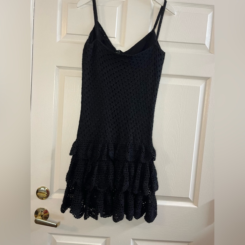BeauBois Black Crochet Dress with Ruffle Hem